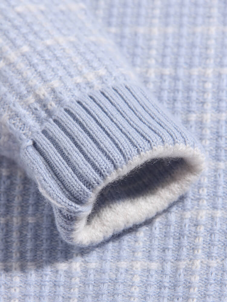 Kids Checkered Texture Cashmere Crewneck Pullover Sweater